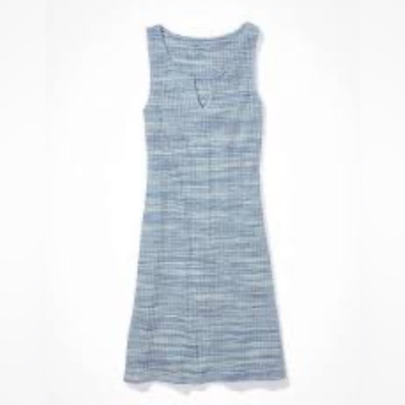 American Eagle AEO Dress Stretch Jersey Knit Ribbed Blue Heathered Comfy Sz L - Picture 2 of 13
